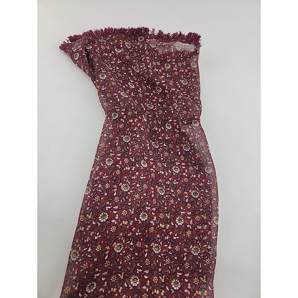 Blush Noir Women’s Floral Sheer Lined Ruffle Blouse Sz Large Burgundy Neck Bib - Picture 12 of 12